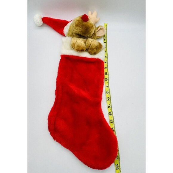 Rudolph Reindeer Christmas Stocking Plush 3D Santa Hat Stuffed Animal 22 inch - Picture 8 of 8